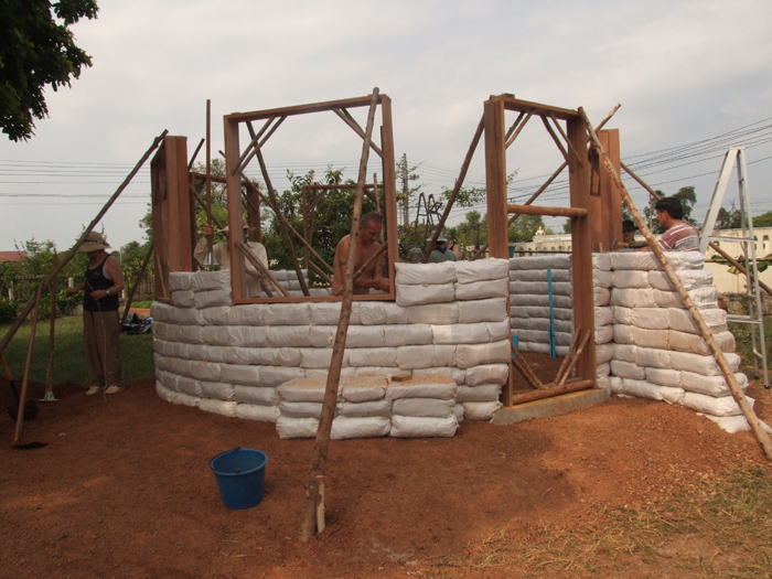 Earthbag Roundhouse Under Construction