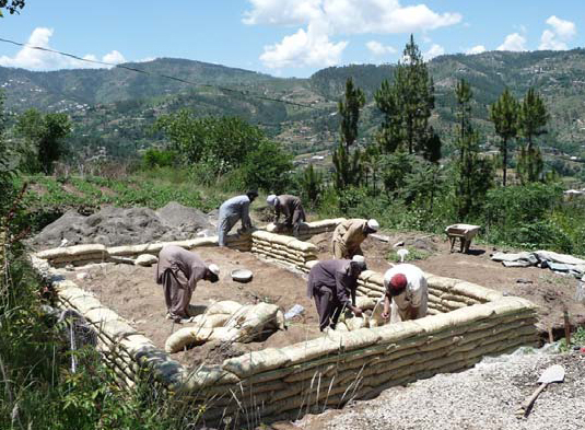 PAKSBAB strawbale houses in Pakistan use earthbag (gravel bag) foundations that have passed a shake table test.
