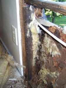 Wall damage in wood-framed house