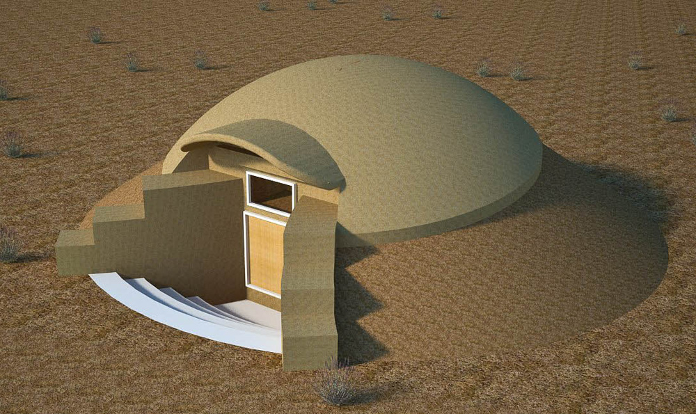 The Desert Dome Shelter is designed for simplicity of construction using sand and sand bags as the main building materials. (click to enlarge)