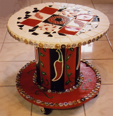 Decorated cable spool table