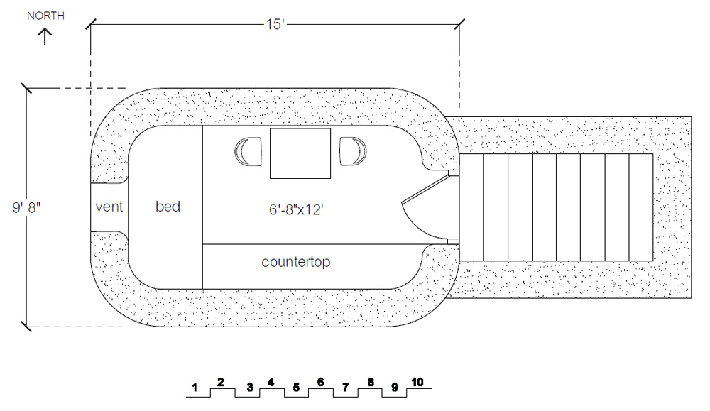 Earthbag Desert Shelter floorplan (click to enlarge)