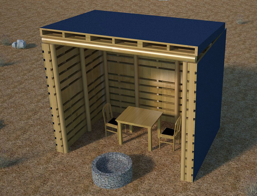 The Pallet Desert Shelter blocks the wind and sun so you have a place to relax and cook. (click to enlarge)