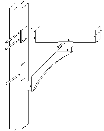Post and beam detail drawing showing knee brace joinery