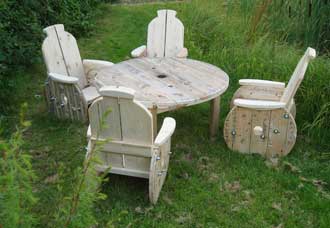 Upcycled cable spool table and chairs