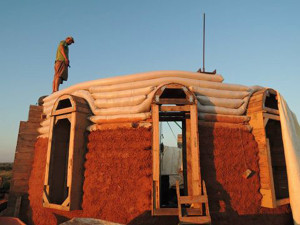 Earthbag Build Oklahoma will build reciprocal roofs on their earthbag roundhouses.