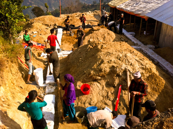 Earthbag school in Agara, Nepal under construction in November 2015.