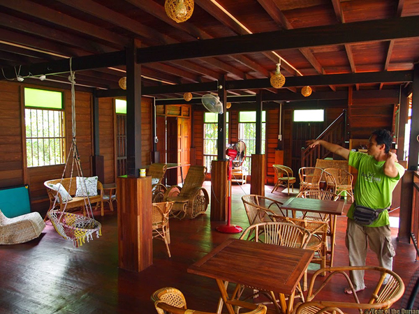 Recycled wood buildings at Green Acres Organic Durian Eco-Retreat in Penang, Malaysia