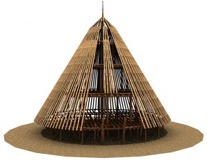 Structural framework of the Mbaru Niang conical houses.