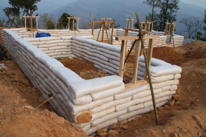 Earthbag training center in Nepal at 5’ height