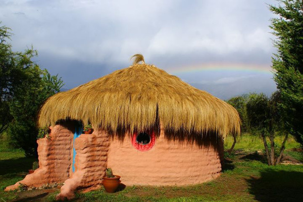 Our finished superadobe (earthbag) cabin