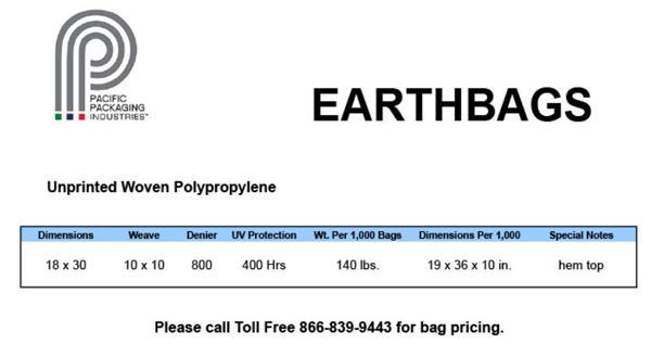 Pacific Packaging Earthbag Specifications