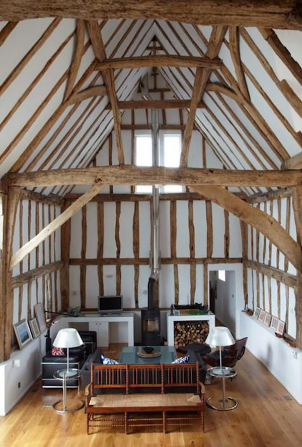 Remodeled 16th-century barn in Essex, England, by architect David Pocknell.