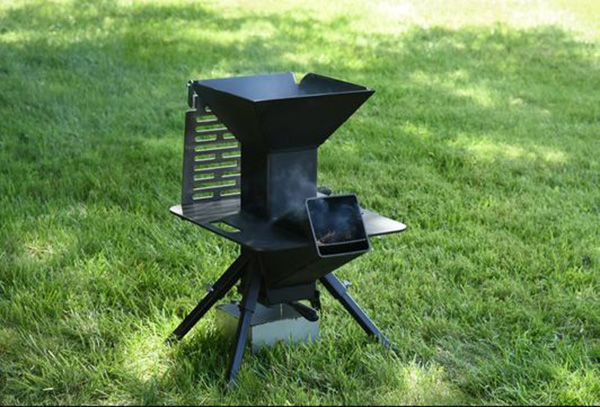 The Watchman Stove rocket stove is available pre-assembled or you can buy the kit and welded it together yourself.