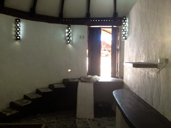 Interior view of Zak’s earthbag hut