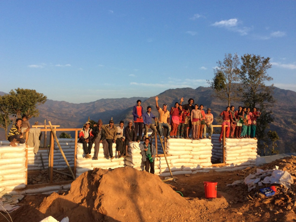 Earthbag school in Nepal built by First Steps Himalaya volunteers.