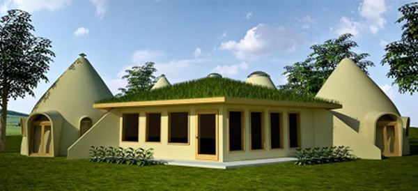 Earthbag Lodge with Domes – one of over 130 house designs by Owen Geiger at EarthbagPlans.wordpress.com