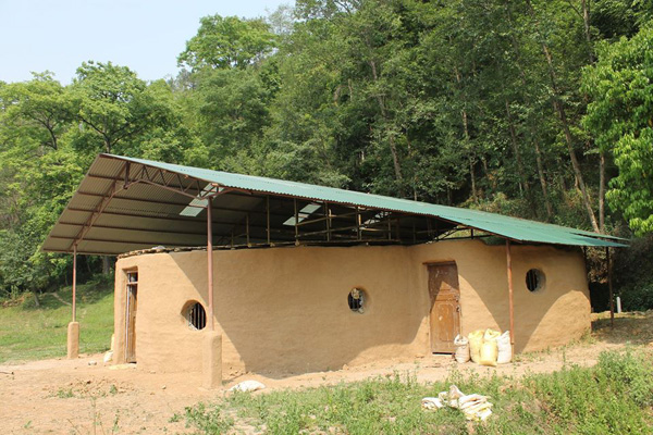 This earthbag shelter in Badhikhel survived the recent earthquake just fine