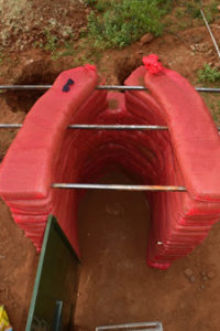 Top view of hyperadobe earthbag toilet