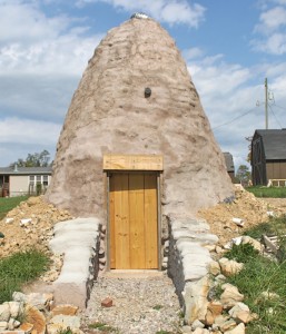 Earthbag tornado shelter prior to landscaping