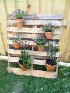 Finished pallet planter with clay pots
