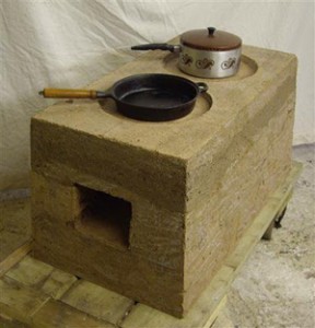 Smokeless rammed earth cookstove