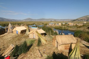 Floating reed houses on Lake Titicaca, Peru