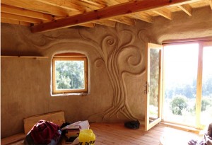 Interior view of earthbag roundhouse in Turkey