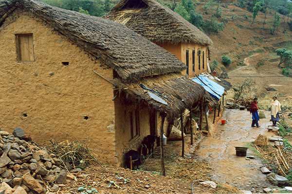 Nepal vernacular house. Most mud mortared stone houses like this collapsed in last year's earthquakes. Most of the remaining standing houses have severe structural damage.