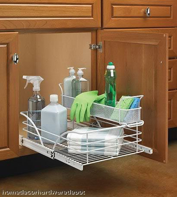 Pullout organizer for cleaning supplies