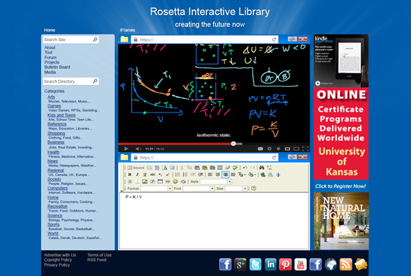 Dual frames in the center show an educational video above and taking notes in Notepad below.