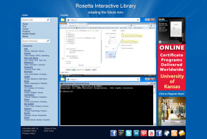 Dual frames with a computer programming tutorial above and the Command Prompt below.