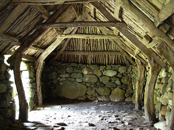 Historic timberframe barn in Auchindrain, Scotland