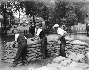 WWII sand bag reinforcement photo from the UK, 1939