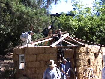 Strawbale roundhouses like this can be built in as little as one day.