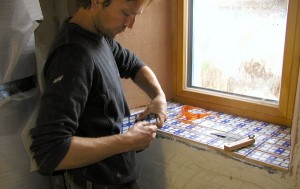 Laying tile on windowsill