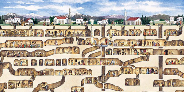 Underground cities of Cappadocia, Turkey extend 11 levels deep