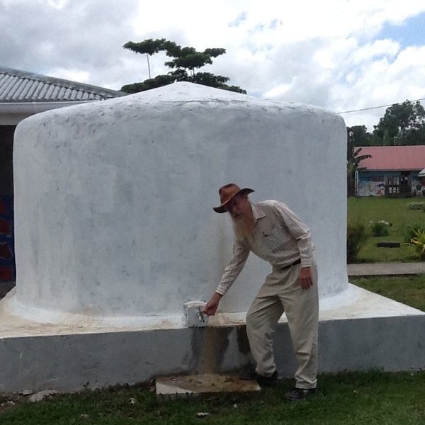 Large earthbag water tank at Farea Assembly Presbyterian Church in Mele Village, Vanuatu.